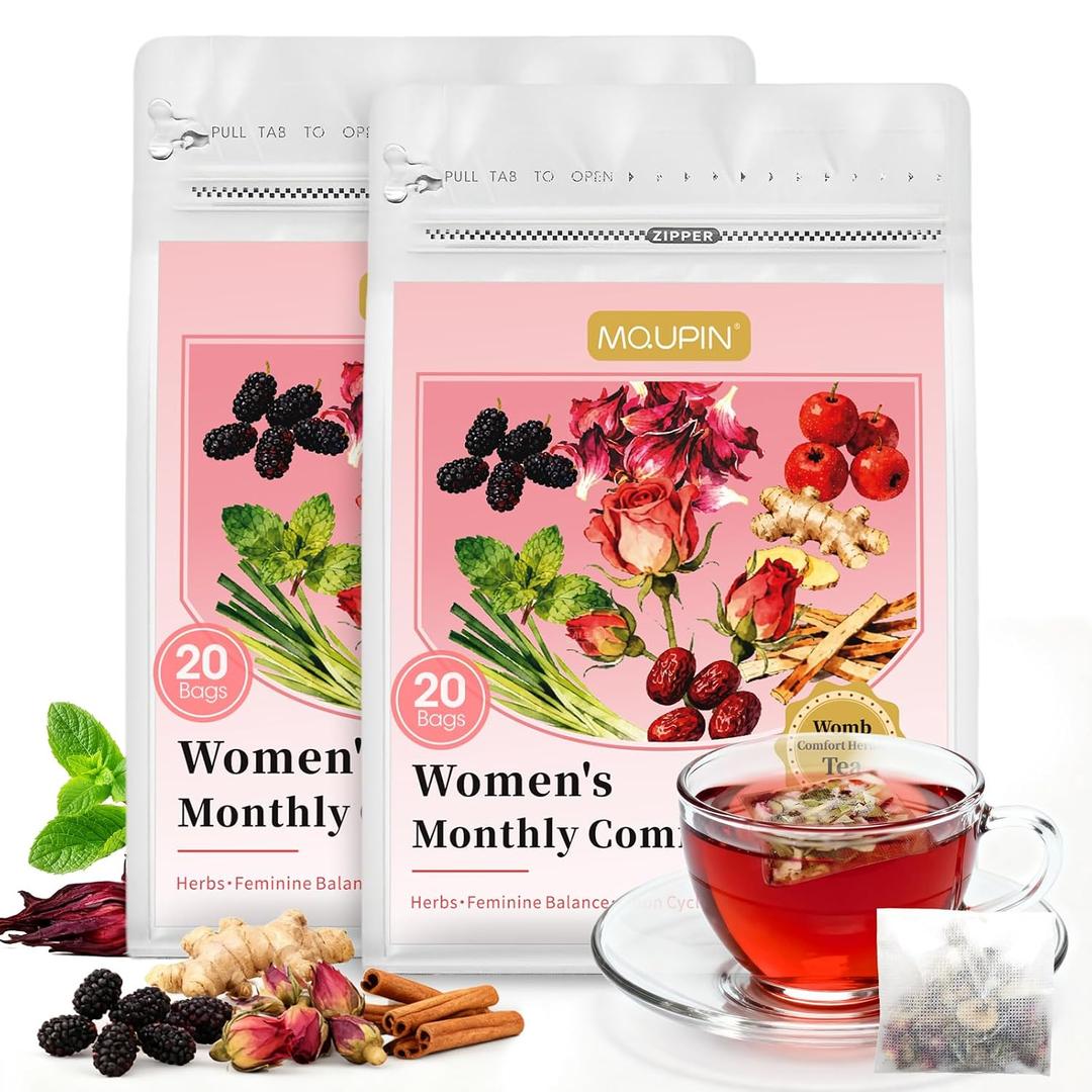 Herbal Tea for Women's Cycle Comfort - Caffeine-Free Cycle Support with Hibiscus, Ginger & Rose for Natural Soothes, 40 Tea Bags (EXP 04/09/27)