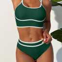 ANRABESS Womens Halter Bikini Set Color Block Sporty Swimsuits Two Piece High Waist Bathing Suit Sexy Summer Beach Swim Suits (L)