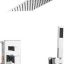 Shower System Polished Chrome Bathroom Rainfall Shower Faucet Set Complete Wall Mounted 6 Inch Shower Head and Handle Set with Rough-in Valve Body and Trim Kit