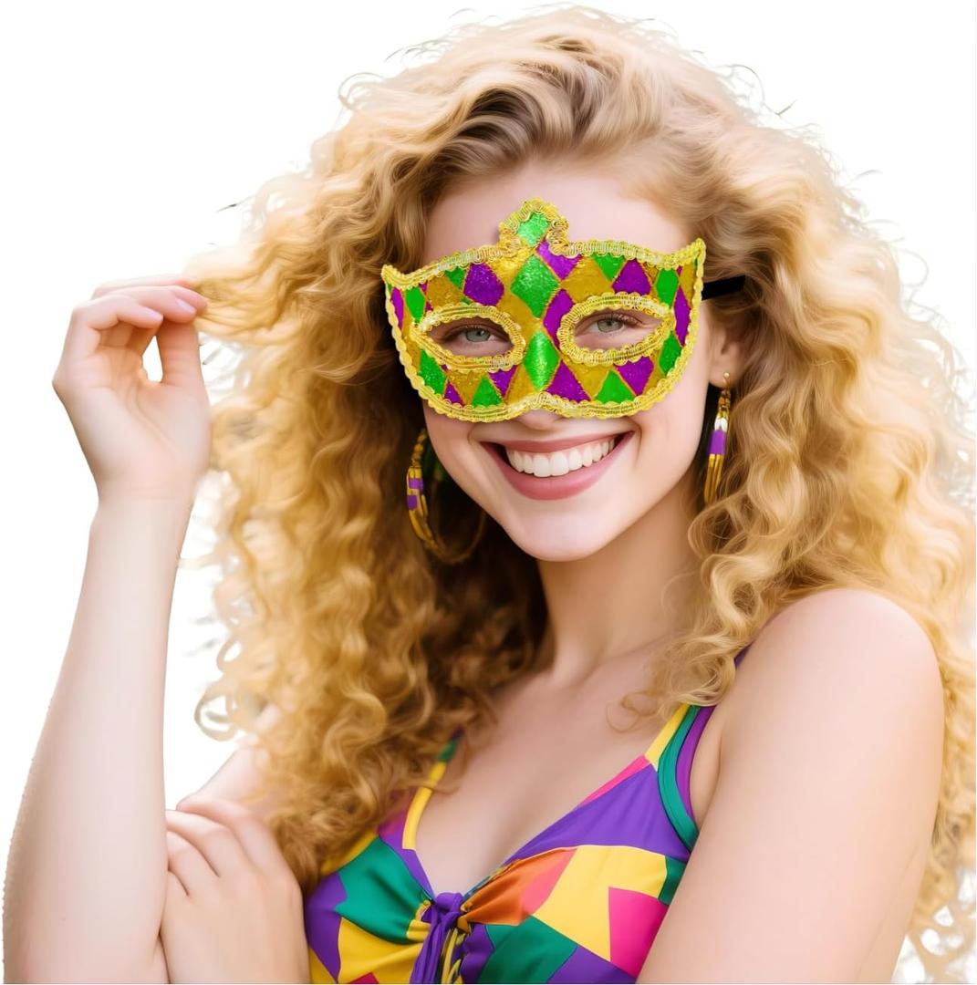 2 x Mega-L Mask for Mardi Gras Party, Accessories in Mardi Gras Festival, Mask Outfit for Women and Men, Perfect for Fat Tuesday Party Decorations, Carnival Parade Masks, Masquerade Party Favor