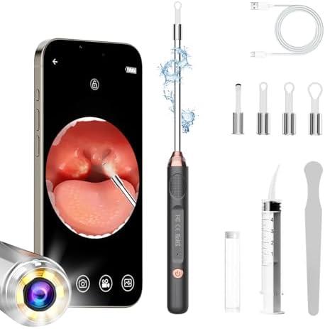 Sinkawa Tonsil Stone Remover with Camera，Tonsil Stone Removal Tool with LED Light，TonsilCleaner for Tonsil Stone Removal，Tonsillolith Removal Tool with 4 Head ，Attachments for iOS & Android