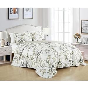 Chezmoi Collection Glory 3-Piece Floral Quilt Set King - Multicolor Blue White Gray Waterbrush Printed Microfiber Lightweight Bedspread Set for All Season