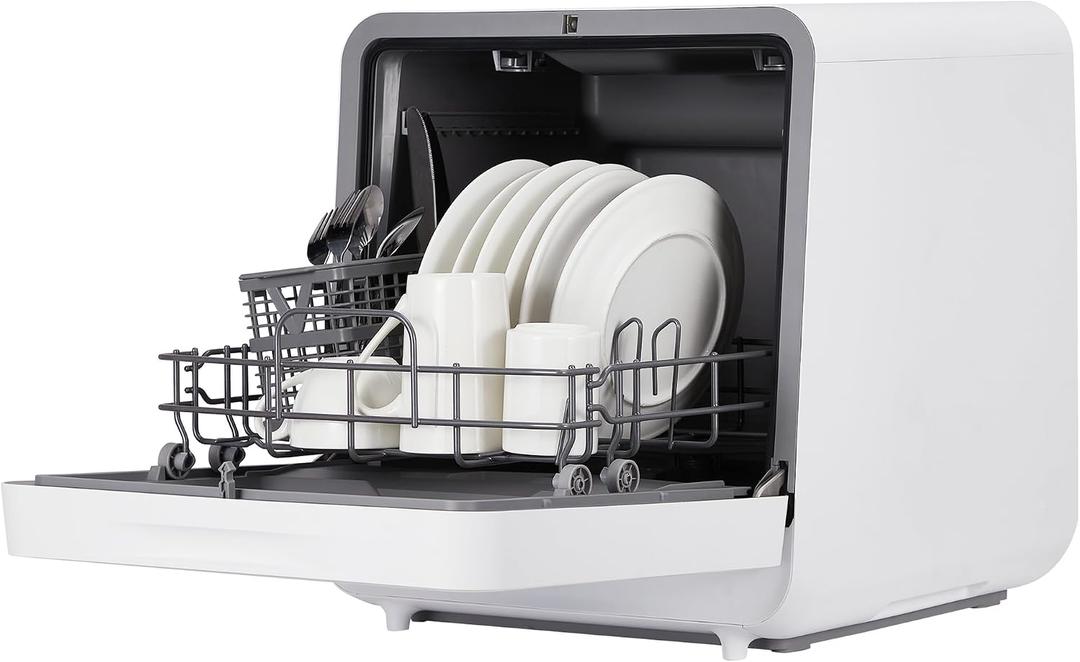 Compact No-Install Dishwasher - High Capacity Design, 2-Way Water Supply (Faucet Hookup + Self-Priming), Powerful Hot Air Dry Technology, Clear LED Panel, Space-Saving Solution for RVs, Dorms & Tin