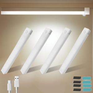 4 PCS 11.8in Punch-Free Smart Sensor Magnetic Rechargeable Led Lights, Motion Sensor Light Indoor, USB C Rechargeable Closet Under Counter Lighting for Kitchen Cupboard Wardrobe