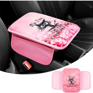 Upgraded Universal Car Center Console Cover, Microfiber Leather Armrest Cover with Storage Bags, Car Armrest Cushion, Comfortable and Durable Interior Accessory for Most Vehicles, Black Cat