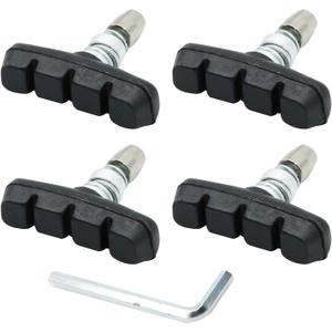 2 Pairs Bike V Brake Pads with Hex Nuts Hex Wrench for Mountain Bike, Road Bicycle, MTB, BMX