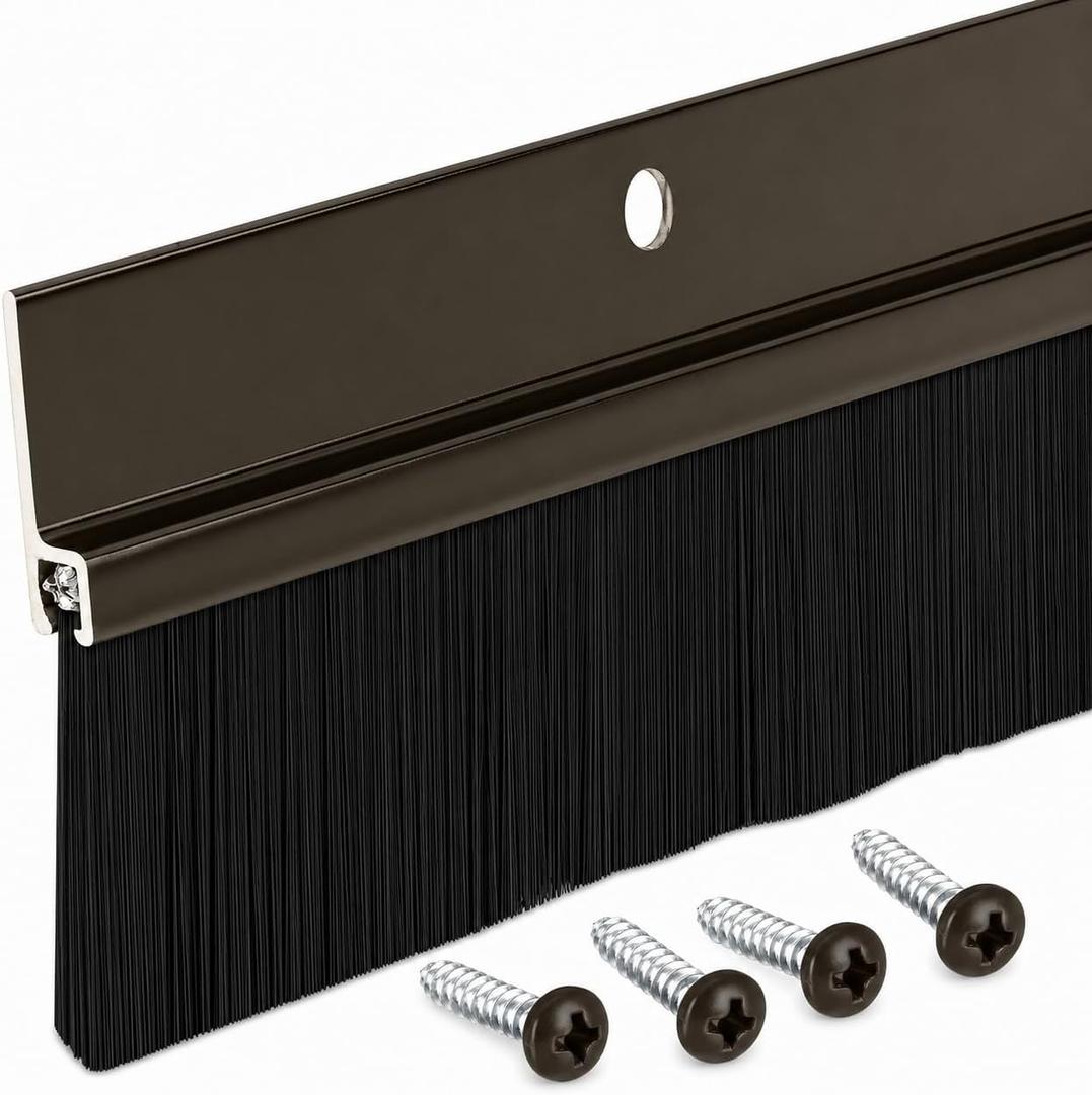 Randall Manufacturing Co., Inc | Door Sweeps Aluminum & Brush | Brush Sweeps for Gaps Up to 1 | Brown Trim with Black Brush | 4 FT | Fill Gaps & Keep Unwanted Debris Out