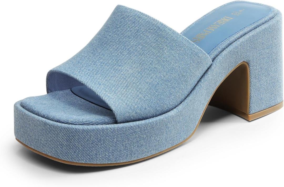 DREAM PAIRS High Chunky Platform Heels for Women Fashion Comfort Slip on Square Open Toe Block Heel Sandals 8