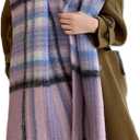 Wander Agio Winter Women Warm Scarf Long Shawl Large Scarves Cold Weather Thicker Blanket Wrap Colour Plaid Stripe (Purple 01)(95L*15W Inches)
