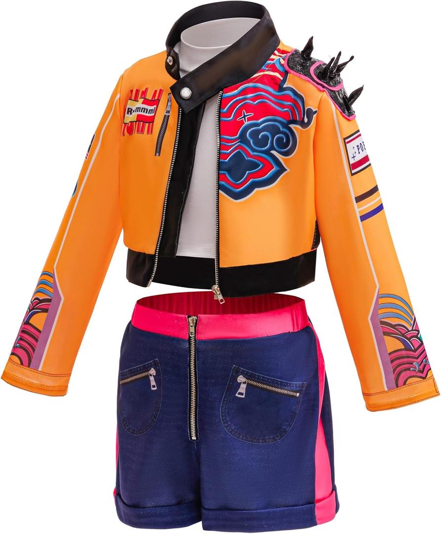 Rumi Costume Kids,Girls Kpop Halloween Cosplay Costumes 3PSC Set Include Jacket T-Shirt Shorts
