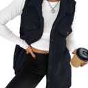 EVALESS Womens Warm Sherpa Fleece Sleeveless Button Down Long Vest Sherpa Jackets Coat Outerwear (Small, Black)