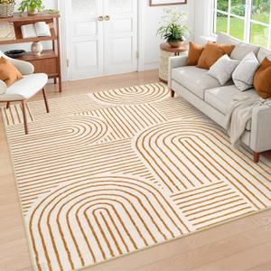 Lahome Abstract Washable Rugs 5x7, Non Slip Soft Living Room Rugs Ultra-Thin Rainbow Bedroom Rug, Non Skid Rug Backing Accent Carpet for Dining Room Office (5'x7',Orange)
