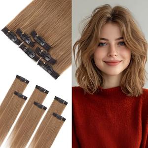 SLEEKALON 6pcs 6 Clips in Short Hair Extensions Human Hair Mini Clip ins Hair Extension Clip on Hair Pieces for Add Volume and Highlights Straight Remy Hairpiece 31g-10 Inch#6 Light Brown