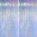 Iridescent Clear Tinsel Curtain Backdrop, 3.28 x 8ft Extra Long Rainbow Foil Fringe Curtain with Extra Tape, Shimmer Party Decoration for Ocean, Unicorn, Birthday & Photo Booth, 2 Pack