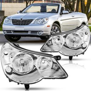 Headlights Assembly Pair for 2007 2008 2009 2010 Chrysler Sebring Headlamps Head Lights Replacement Driver and Passenger Side,Chrome Housing Clear Reflector