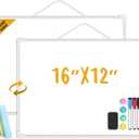 Small Dry Erase Board for Wall, 16" x 12" Double-sided Hanging Whiteboard, Dry Erase White Board with 4 Markers, 4 Magnets and 3 Mini Sticky Notes, Portable Whiteboard for Home, Office, School