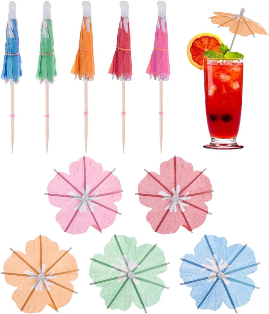 2 x MECCANIXITY 100 Pcs Mini Drink Umbrellas Cocktail,3.9 Inch Cocktail Picks Toothpicks Colorful Mini Paper Umbrellas for Drinks Beach Party Decorations