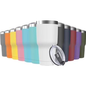 30oz Stainless Steel Travel Mug with Lid, 12 Pack Double Wall Vacuum Insulated Bulk Tumbler, Powder Coated Coffee Cup Suitable for Vehicle Cup Holders (Assorted Colors)