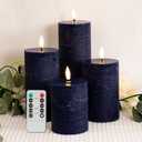 Blue Flameless Pillar Candles, Battery Operated Candles with Remote, Real Wax Flickering LED Candles for Home Party Wedding Holiday Decor, Set of 4, 3" H 4" 5" 6" 8"