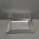 FOCUSLINE 8 PCS Plastic Serving Trays for Party, Clear and Gold Rim Serving Platters and Trays, Premium Plastic Fruit Tray, Disposable Platters for Cupcake, Dessert, Appetizers
