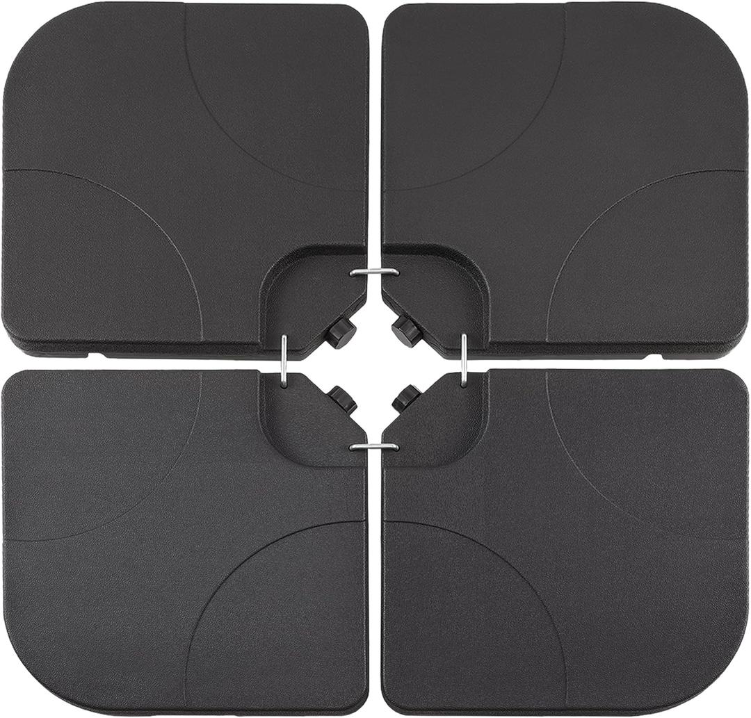 VECELO 4-Piece Heavy-Duty Cantilever Offset Patio Umbrella Base/Stand Outdoor, Square Plate Set with Lock Pins, Easy-Fill Spouts for Water/Sand, for Garden, Backyard and Poolside, Black