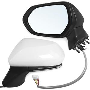 Left Drive Side Mirror Assembly Fits 2018 2019 2020 2021 2022 2023 2024 Toyota Camry with Power Glass Heated Turn Signal Manual Folding Non Blind Spot Match White(6 Pins) (L-6Pins)