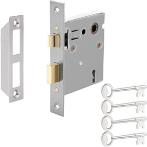 Upgraded Mortise Lock Replacement Parts, Vintage Old Style Indoor Mortise Lock Assembly Kit with Antique Skeleton Keys and Reversible Latch Bolt, Mortise Lock Set Interior Door Satin Nickel