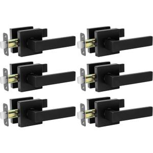 AEEKEL Matte Black Door Handle Interior Door Knob Passage Levers Set (No Lock), 6 Pack Heavy Duty Door Handle for Hall or Closet, Keyless Door Levers for Left Right Handle Doors