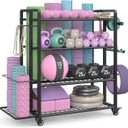 4-Tier Dumbbell Rack Stand Only, Adjustable Weight Rack for Dumbbells Kettlebells Yoga Mat, Home Gym Storage Rack with Wheels and Hooks, Powder Coated Finish