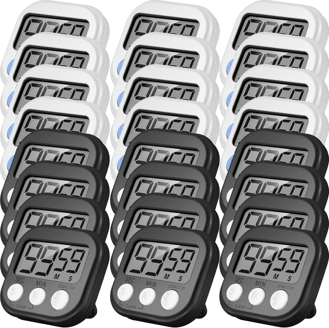 Weewooday 24 Pcs Digital Kitchen Timer Magnetic Timer Bulk On/Off Switch Minute Second Count up Countdown Loud Alarm for Exercise Cook Baking(Black, White)