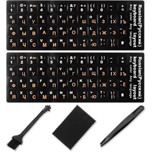 Russian Keyboard Stickers[5 in 1], Cyrillic Keyboard Letter Replacement Sticker with Black Background and Orange Lettering for Computer, Laptop, Notebook, Desktop