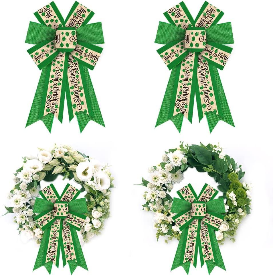 ALIBBON 2Pcs St. Patrick's Day Bows for Wreaths, St Patrick's Wreath Bows, Green Shamrock Bows for Crafts, Irish St. Patrick's Day Decor, St. Patrick's Words Bows for Parades Party Supplies