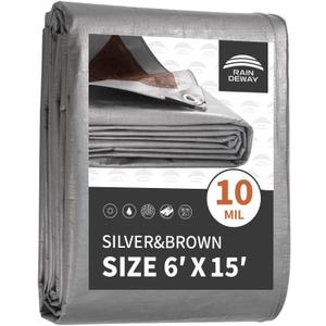 RAINDEWAY Tarps Heavy Duty Waterproof 6x15 Feet,10Mil Thick Multipurpose Poly Tarp Cover with Metal Grommets and Reinforced Edges,Silver/Brown Tarp