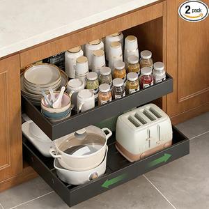2-Pack-Expandable-Pull-Out-Cabinet-Organizers, No Drill Slide Out Drawers