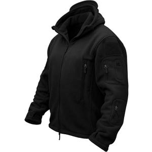 TACVASEN Mens Fleece Jacket Tactical Hoodie Military Winter Warm Full Zip (Black, XXL)