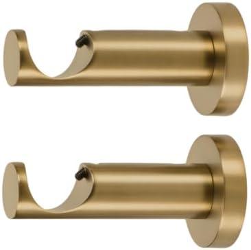 Ivilon Ceiling or Wall Mount Curtain Rod Brackets Holders for Curtain Rods of 7/8 and 1 Inch Diameter, Set of 2, Color Warm Gold