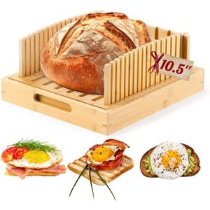 Bread Slicer for Sourdough Rounds, Bread Slicing Guide for Homemade Bread, Wide Bamboo Base for Artisan Loaves, Compact Design, Doubles as Serving Tray (No Knife)