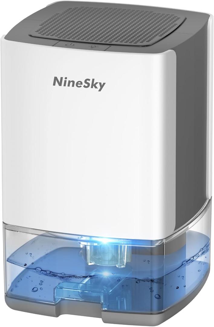NineSky Dehumidifier for Home, 30oz Water Tank, (300 sq.ft) Dehumidifiers for Bedroom, Bathroom, Basement with 7 Colorful Lights, Auto Shut Off(C1 White/ Gray)