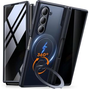 MOBOSI 360° Spin Magnetic Ring Stand for Z Fold 6 Case with Privacy Screen Protector, Compatible with Magsafe, 18FT Military Grade Protection, Shockproof Phone Case for Samsung Galaxy Z Fold6, Black