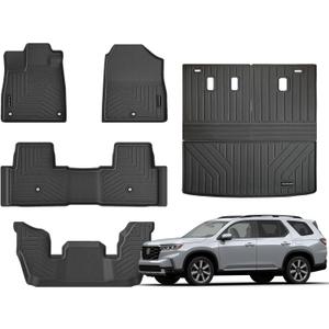 Floor Mats for 2023 2024 2025 Honda Pilot Upgrade Trunk Mat with Backrest Mat All Weather Floor Liners TPE Rubber Cargo Liner Fit for 2025 Honda Pilot Anti-Slip Full Set Automobile Mats Accessories