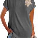 Women's Round Neck Solid Color T-Shirt Side Slit Casual Short-Sleeved Summer Sports Tunic Top, XXL