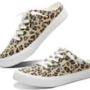 Obtaom Women Canvas Mules Memory Foam Clipper Fashion Sneakers Comfortable Slip-On Mule Backless Holiday Shoes (8, Leopard Print)
