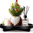 Black Wooden Decorative Tray for Home Decor Sink Vanity Trays Bathroom Accessories Perfume Soap Trays Countertop Wood Riser for Kitchen Counter Candle Pedestal Stand Round Coffee Table Tray