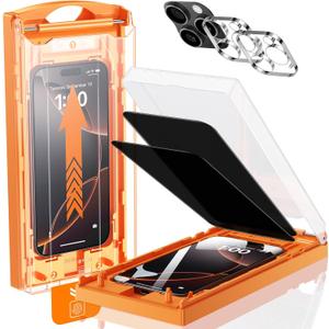 MRGLAS TOP 9H+ Glass 2+2 Packs for iPhone 16 Pro Privacy Screen Protector 6.3'' with Camera Lens Protector [Zero Bubble, Auto-Dust Removal] [10X Military Protection] Tempered Glass Full Edge Coverage (Black)
