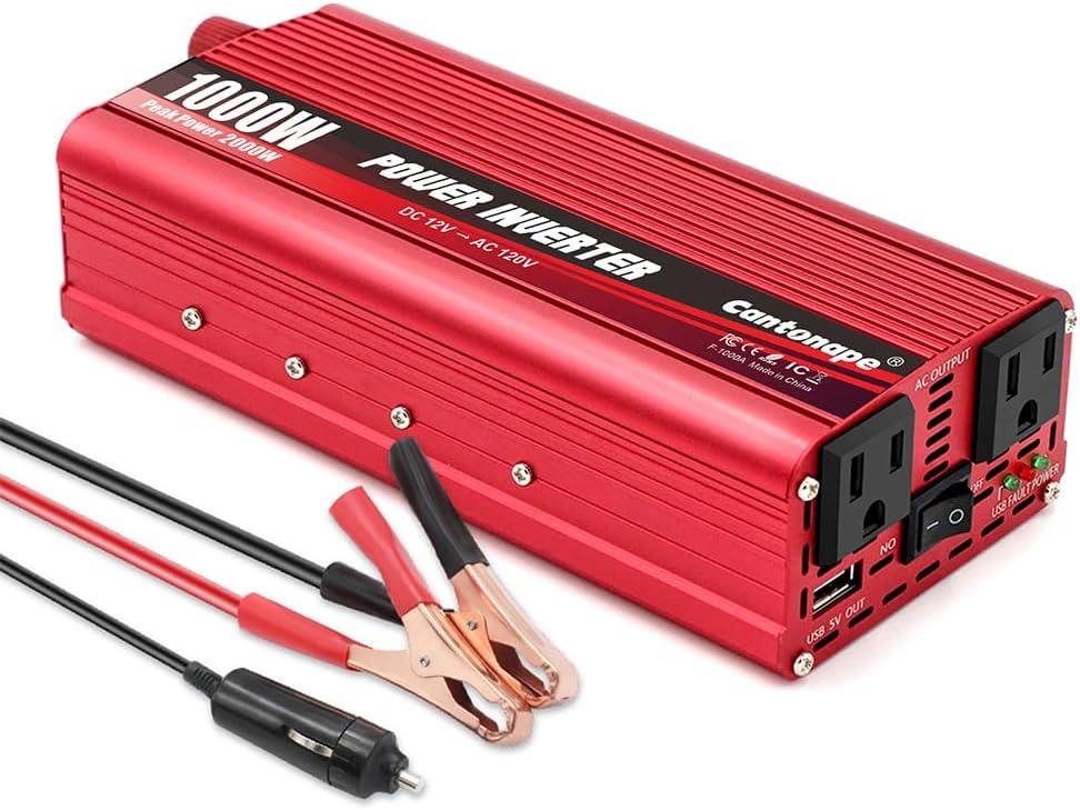 Cantonape 1000W Power Inverter DC 12V to 110V/120V AC Car Inverter with 3.1A USB Car Adapter and Cigarette Lighter for Vehicles Home Laptop Truck Trip