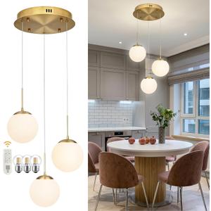 KoKo&Yukina 3-Light Globe Glass Pendant Light Modern Gold Globe Chandelier Adjustable Length Pendant Light Fixtures Milky White Glass Lights Fixture for Hallway Living Room Bedroom, 3-light, D11.8"