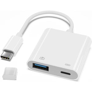 USB C to USB Camera Adapter with 30W PD Charging Port, OTG Cable Compatible with for iPhone 17/16/15 iPad Android Phone Tablet, USB 3.0 Female for Flash Drives, Keyboards, Mice, and More