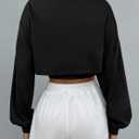 LovelyWholesale Women Cropped Hoodie Zip Up Long Sleeve Crop Top Sweatshirts (Black, XL)
