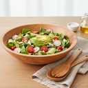 Extra Large Wooden Salad Bowl Set With Serving Utensils - A Beautiful Party Salad & Fruit Bowl With Serving Spoons Perfect for Your Dinner Party - Decorative & Practical Kitchen Must-Have (Brown)