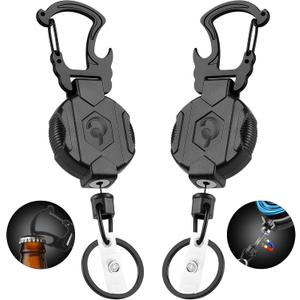 2 Pack Retractable Keychain Heavy Duty Carabiner Badge Holder with Magnetic Closure, Tactical ID Badge Reel for Men with 32 Steel Retractable Cord, Bearing 17 OZ